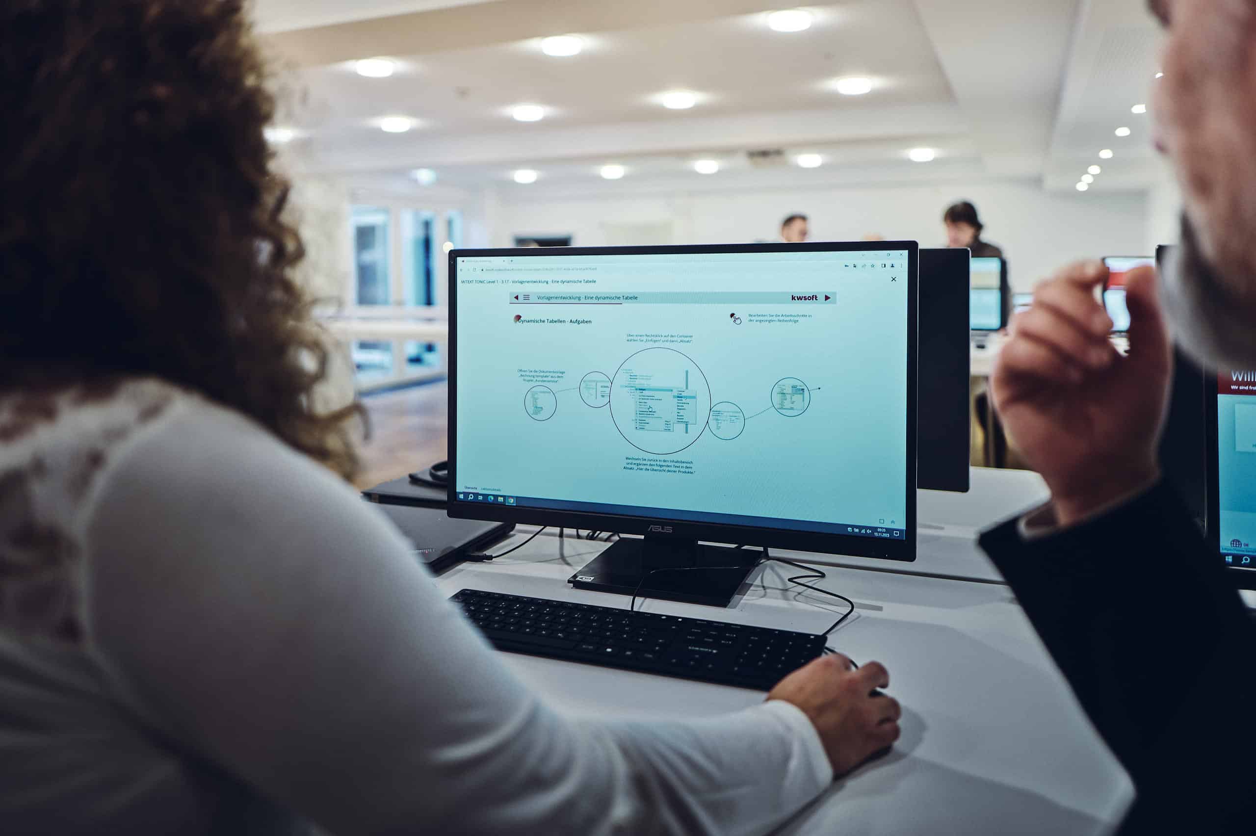 Eine Person schaut auf den Bildschirm und bedient ein Programm
